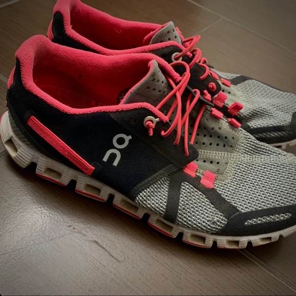 on cloud grey neon pink